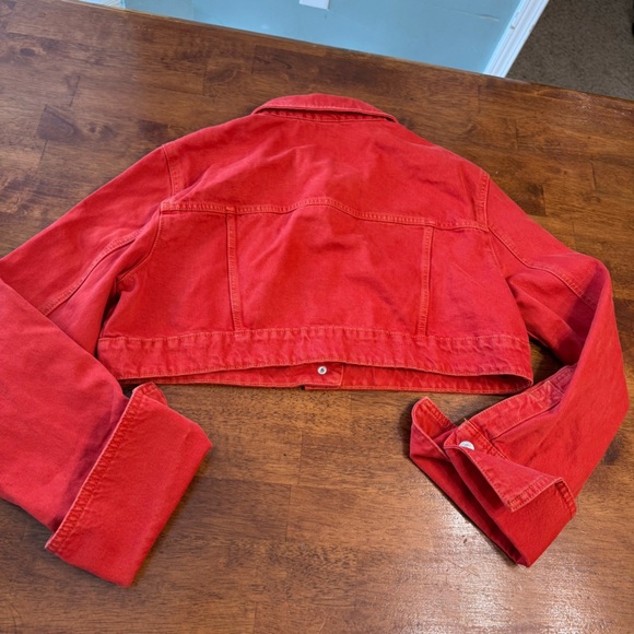 Zara Vibrant Red cropped women’s denim jean Jacket size xxl 100% cotton - Picture 5 of 6